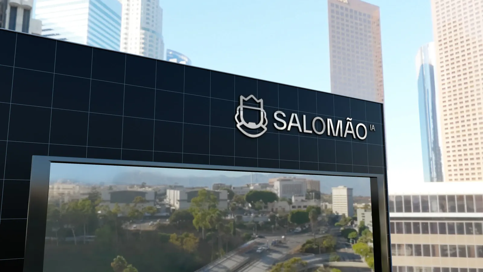 Logo da Salomão IA em um letreiro de prédio