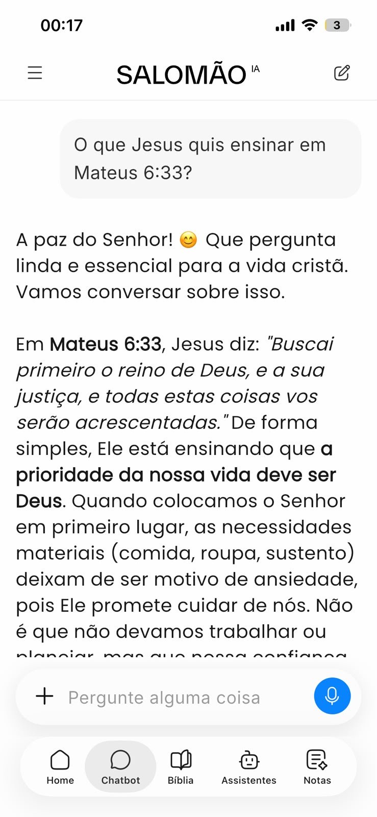 Chat bíblico do Salomão IA explicando um ensinamento de Jesus