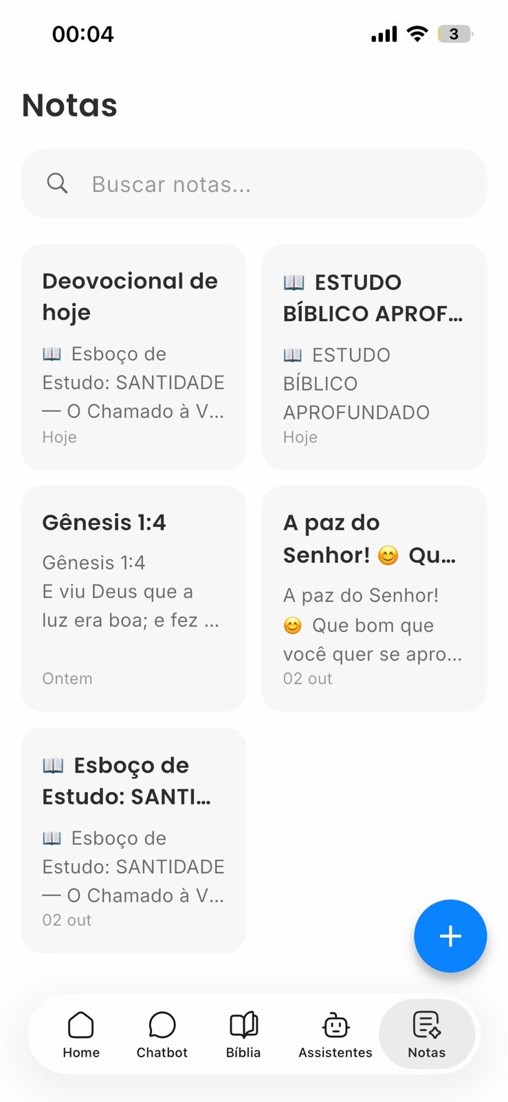 Área de notas do Salomão IA com registros de devocional e estudo bíblico